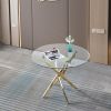 Contemporary Round Clear Dining Tempered Glass Table with Gold Finish Stainless Steel Legs - as Pic