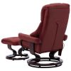 Massage Recliner with Ottoman Wine Red Faux Leather and Bentwood - Red