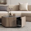 Hexagonal Rural Style Garden Retro Living Room Coffee Table with 2 drawers, Textured Black + Warm Oak - as Pic