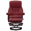 Massage Recliner with Ottoman Wine Red Faux Leather and Bentwood - Red