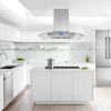 36 inch Stainless Steel Island Mount Range Hood 900CFM Tempered Glass w/LED Lights - Silver - Touch Control