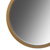 32 Inch Round Wooden Frame Floating Wall Beveled Mirror; Brown - as Pic