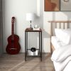 2-Tier End Table;  Industrial Side Table Nightstand with Durable Metal Frame;  Coffee Table with Mesh Shelves for Living Room;  Oak Finish - Black RB