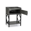 Set of 2 Industrial Wooden Nightstand;  Bedside Table;  Sofa End Table with Charging Station;  Storage and Shelf for Bedroom;  Living Room - Gray