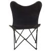 Foldable Butterfly Chair Black Real Leather - Black