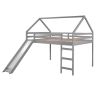 Full Size Loft Bed with Slide, House Bed with Slide - Gray