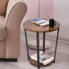 Vintage End Table Sofa Side Table; 2-Tier Industrial Round Side Table Nightstand Bed Side Table with Storage Shelf; Rustic Brown - as Pic