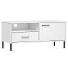 TV Cabinet with Metal Legs White Solid Wood Pine OSLO - White