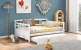 Full Size Daybed Wood Bed with Twin Size Trundle - White