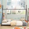 Metal Twin Size House Platform Bed with Triangle Structure, Black(Expected Arrival Time: 8.9) - as Pic