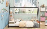 Metal Twin Size House Platform Bed with Triangle Structure, Black(Expected Arrival Time: 8.9) - as Pic