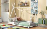 Metal Twin Size House Platform Bed with Triangle Structure, White(Expected Arrival Time: 8.9) - as Pic