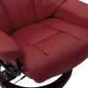 Massage Recliner with Ottoman Wine Red Faux Leather and Bentwood - Red