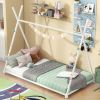 Metal Twin Size House Platform Bed with Triangle Structure, White(Expected Arrival Time: 8.9) - as Pic