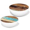 Two Piece Bowl Shaped Coffee Table Set Solid Reclaimed Wood - White