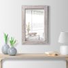 Rectangular Wooden Frame Wall Mirror; Grain Details; Antique White - as Pic