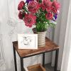 2-Tier End Table;  Industrial Side Table Nightstand with Durable Metal Frame;  Coffee Table with Mesh Shelves for Living Room;  Oak Finish - Black RB