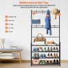 Entryway Coat Hat Rack Shoe Storage Shelf Shoe Rack Freestanding Hall Tree Garment Hanger Stand Clothes Shoe Organizer Combo - 4 Tier