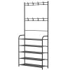 Entryway Coat Hat Rack Shoe Storage Shelf Shoe Rack Freestanding Hall Tree Garment Hanger Stand Clothes Shoe Organizer Combo - 5 Tier