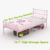 Twin Size Metal Platform Bed with Bowknot Headboards Easy Assembly (Mattress Not Included), Black - pink