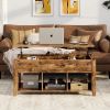 Lift Top Coffee Table with Storage Lower Shelf - Tan