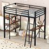 Twin Size Metal Loft Bed with Shelves and Desk, Black (Expected Arrival Time: 8.8) - as Pic