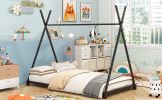 Metal Twin Size House Platform Bed with Triangle Structure, Black(Expected Arrival Time: 8.9) - as Pic