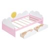 Twin Size Bed with Clouds and Sunflower Decor, Platform Bed with 2 Drawers (White+Pink) - as Pic