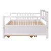 Full Size Daybed Wood Bed with Twin Size Trundle - White