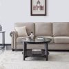 Modern Solid wood round coffee table with tempered glass top black color-36" - black