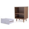 Set of 2 Mid Century Bedside Table, Nightstand with Drawer and Shelf Storage, Side Accent Table for Living Room Bedroom - Wood