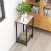 2-Tier End Table;  Industrial Side Table Nightstand with Durable Metal Frame;  Coffee Table with Mesh Shelves for Living Room;  Oak Finish - Black OAK