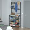 Entryway Coat Hat Rack Shoe Storage Shelf Shoe Rack Freestanding Hall Tree Garment Hanger Stand Clothes Shoe Organizer Combo - 5 Tier