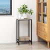 2-Tier End Table;  Industrial Side Table Nightstand with Durable Metal Frame;  Coffee Table with Mesh Shelves for Living Room;  Oak Finish - Black OAK
