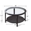 Modern Solid wood round coffee table with tempered glass top black color-36" - black