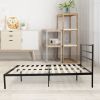 Vintage Style Metal Bed Frame iron bed Heavy Duty Steel Slabs Queen Size - black - black