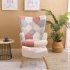 Accent Chair with Ottoman; Living Room Chair and Ottoman Set; Comfy Side Armchair for Bedroom; Creative Splicing Cloth Surface; pink - as Pic