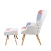 Accent Chair with Ottoman; Living Room Chair and Ottoman Set; Comfy Side Armchair for Bedroom; Creative Splicing Cloth Surface; pink - as Pic