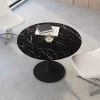 42.12"Modern Round Dining Table with Printed White Marble Table Top; Metal Base Dining Table;  End Table Leisure Coffee Table - Black Marble