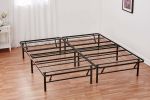 18" High Profile Foldable Steel Queen Platform Bed Frame, Black - White - Full