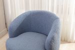 fabric swivel accent armchair barrel chair with black powder coating metal ring - Light Blue