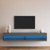 180 Wall Mounted Floating 80" TV Stand with 20 Color LEDs; black+grey - as picture