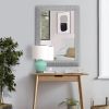 Wood Encased Wall Mirror with Striped Motif Edges and Shimmering Leaf; Gray - as Pic