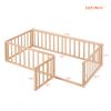Twin Size Wood Floor Bed Frame with Fence and Door; Natural(OLD SKU :WF289661AAM) - as Pic