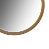 32 Inch Round Wooden Frame Floating Wall Beveled Mirror; Brown - as Pic