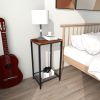 2-Tier End Table;  Industrial Side Table Nightstand with Durable Metal Frame;  Coffee Table with Mesh Shelves for Living Room;  Oak Finish - Black RB