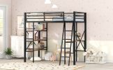 Twin Size Metal Loft Bed with Shelves and Desk, Black (Expected Arrival Time: 8.8) - as Pic
