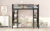 Twin Size Metal Loft Bed with Shelves and Desk, Black (Expected Arrival Time: 8.8) - as Pic