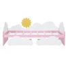 Twin Size Bed with Clouds and Sunflower Decor, Platform Bed with 2 Drawers (White+Pink) - as Pic