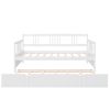 Twin Size Daybed Wood Bed with Twin Size Trundle - White